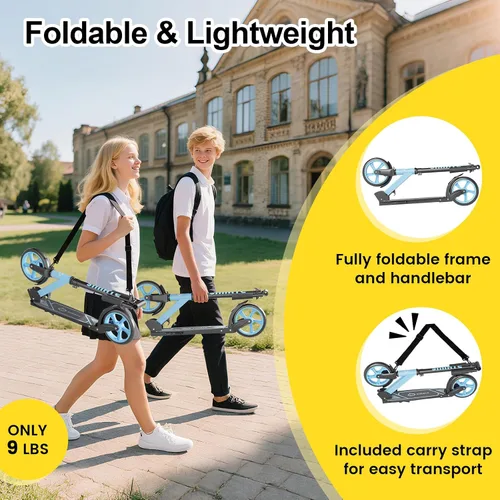 Miniatura 3 de SIMATE Patinete de impulso para niños, adolescentes y adultos, 4 alturas ajustables, ruedas grandes todo terreno de 8 pulgadas, plegable y ligero