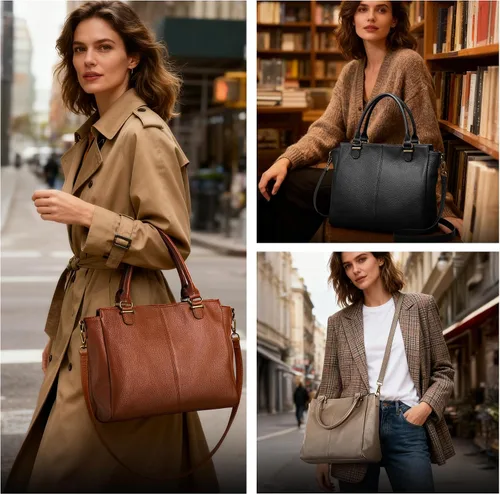 Miniatura 2 de befen Carteras de cuero genuino suave para mujeres, bolso tote pequeño, carteras, bolsos cruzados con asas superiores, cartera bandolera tipo satchel