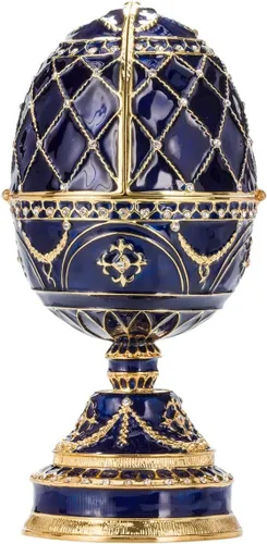 Miniatura 2 de Caja de música estilo FabergeJoyero con dos cisnes 6.8'' (6.7 in) azul