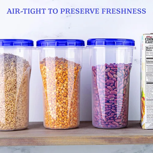 Miniatura 5 de PLASTICPRO [48 oz 8 Pack] Contenedores Twist Top Deli con parte inferior transparente y tapa superior azul con giro en las tapas, reutilizables