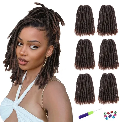 Miniatura 34 de WIGNEE Cabello de Ganchillo 120 Hebras Locs Sintéticos 8 Pulgadas Locs Suaves Pre-Trenzados 6 Paquetes Cabello de Ganchillo Pre-Anudado para Mujeres