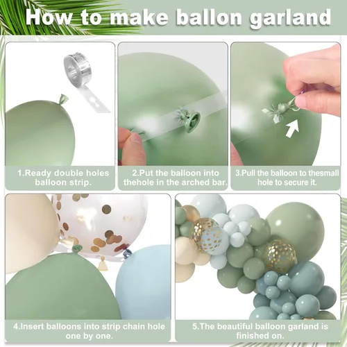 Miniatura 4 de Amandir Kit de Arco de Guirnalda de Globos Azul Polvoriento Verde de 173 Piezas, Globos de Confeti Azul Neblina Niebla Azul Ceniza Niebla Verde