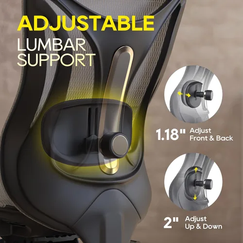 Miniatura 5 de CYKOV Silla de oficina ergonómica con reposapiés, soporte lumbar ajustable y reposacabezas, silla de computadora reclinable de malla de 90-160°