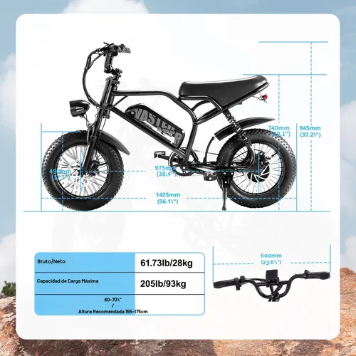 Miniatura 8 de AVDLBIKE Bicicleta eléctrica, bicicleta eléctrica de 16 pulgadas con neumáticos gruesos para adolescentes/adultos, bicicleta eléctrica pequeña
