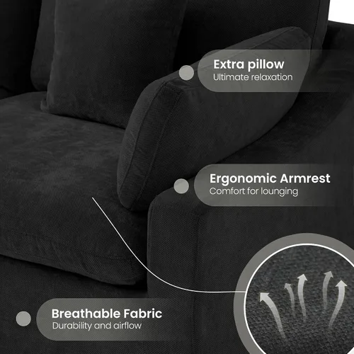 Miniatura 5 de WJShome Sofá Seccional Cloud Couch de 83 pulgadas para sala de estar, sofá seccional modular relleno de plumón, sofás en forma de L con otomana