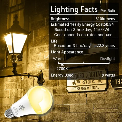Miniatura 6 de Gonhom Paquete de 2 Bombillas de Luz del Atardecer al Amanecer para Exteriores, Blanco Cálido 2700K, 720LM, 9W (Equivalente a 60W) A19 E26 Bombillas