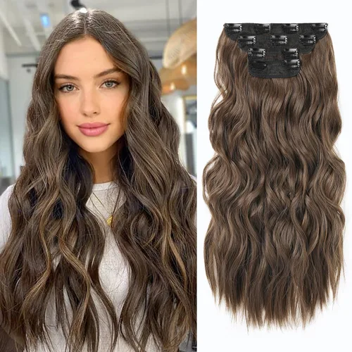 Miniatura 33 de REECHO Extensiones de cabello, 4 extensiones de cabello con clip, HE001, extensiones de cabello sintético suave natural para mujer, rubio claro