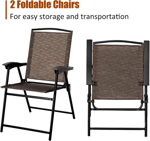 Miniatura 4 de KOTEK Juego de 3 muebles de exterior con mesa redonda y 2 sillas plegables, mesa de vidrio templado, mesa de bistró y sillas para balcón, porche