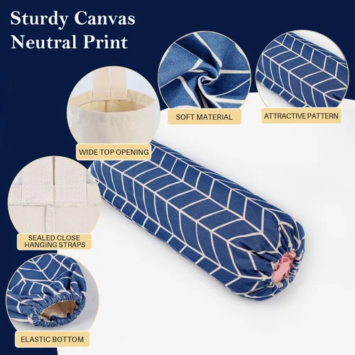 Miniatura 3 de Dispensador de bolsas de comestibles de lona, organizador de almacenamiento de bolsas de basura para compras de montaje en pared (azul clásico)