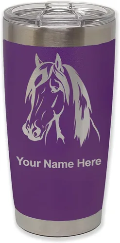 Miniatura 38 de LaserGram Vaso aislado al vacío de 20 onzas, cabeza de caballo 1, grabado personalizado incluido (negro)