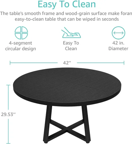 Miniatura 2 de NUTIKAS Mesa de comedor redonda de 42 pulgadas para 4, moderna mesa de cocina de grano de madera negra con patas cruzadas de metal, mesa de comedor