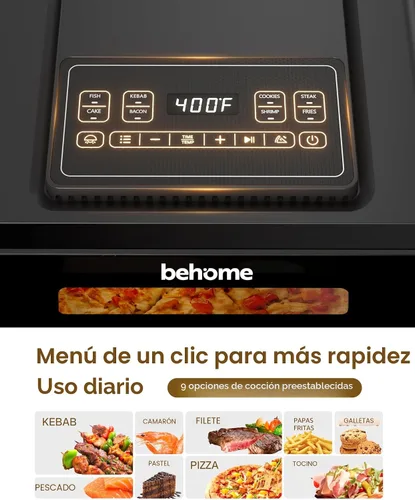 Miniatura 6 de Behome Horno de pizza para interiores y freidora de aire, tamaño familiar de 6.5 cuartos de galón con piedra para pizza, 9 preajustes de cocción