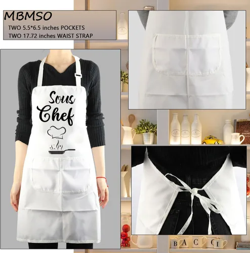 Miniatura 7 de MBMSO Delantales de chef y sous chef, delantales familiares a juego con bolsillos, para mamá, papá, hijo, hija, delantal de cocina, regalo