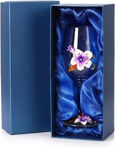 Miniatura 16 de Simcat Copa de Vino de Esmalte Pintada a Mano con Flores, Vaso Transparente Refinado, Tallo para Cabernet, Regalos