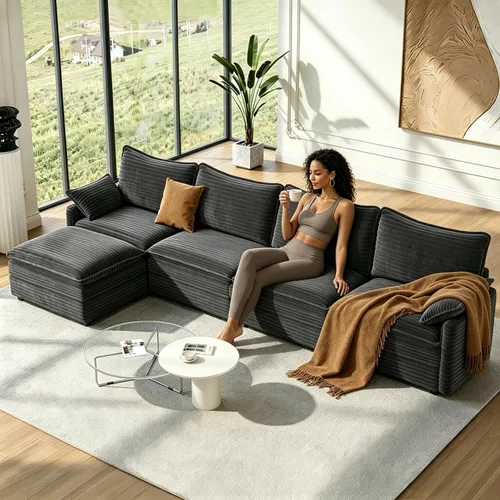 Miniatura 13 de Vesgantti Sofá de nube de 74 pulgadas para sala de estar, sofá modular de 2 plazas, sofá modular de pana de doble cojín, sofás pequeños de pana