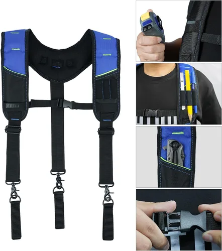 Miniatura 11 de KUNN Tirantes para cinturón de herramientas, 3 puntos acolchados de alta resistencia, bolsa de trabajo de construcción para hombres con trabillas