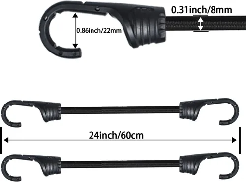 Miniatura 2 de Cuerdas elásticas de 24 pulgadas con ganchos, correas elásticas negras para camping, bicicleta, vagón plegable, maletero, etc.