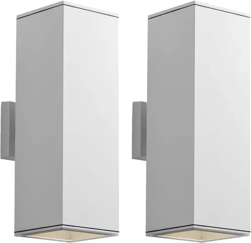 Miniatura 15 de mirrea Moderna luz de porche al aire libre en 2 luces con tubo rectangular de aluminio y cubierta de vidrio templado, aplique de pared impermeable