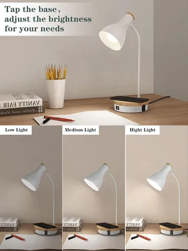 Miniatura 4 de Lámpara de escritorio de metal con carga inalámbrica, lámpara de mesa táctil, luces de lectura, lámparas de arco de escritorio para dormitorio