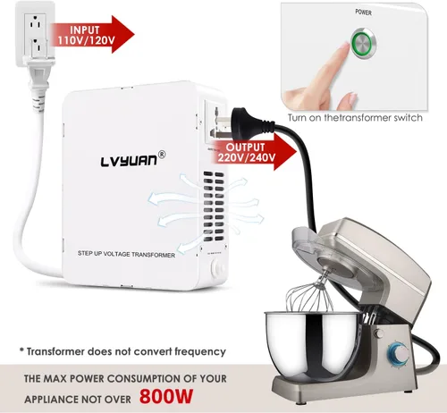Miniatura 5 de LVYUAN Convertidor de voltaje de transformador elevador de 800 W de 110/120 V a 220/240 V con protección de disyuntor que se adapta perfectamente a