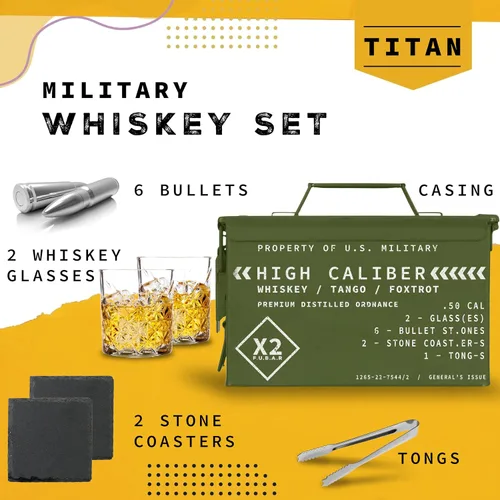 Miniatura 2 de Titan LSO Vasos y piedras de whisky en caja táctica única Copas de cóctel Bourbon, posavasos y pinzas Regalos para hombres Juego de vasos