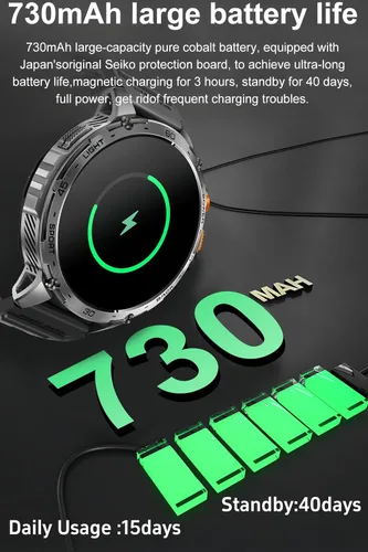 Miniatura 3 de Reloj inteligente militar, pantalla AMOLED ultra clara de 1.75 pulgadas, monitor de frecuencia cardíaca de oxígeno en sangre Spo2, batería de 730