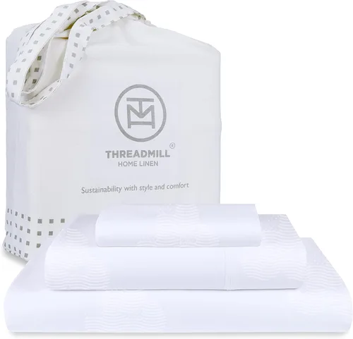 Miniatura 46 de Threadmill Sábanas 100% Algodón para Cama Tamaño King Juego de Sábanas de 4 Piezas para Cama King Suave, Transpirable y Ligero Satén de Damasco