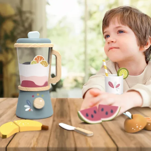 Miniatura 2 de SPEEDY MONKEY Juego de licuadora para hacer batidos de juguete - Juego de licuadora de alimentos de madera FSC para niños, juguete de cocina
