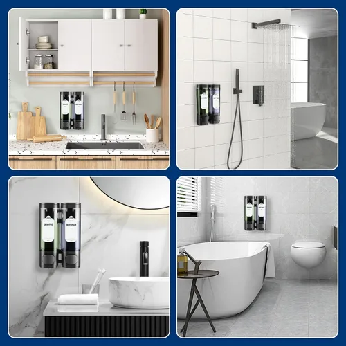 Miniatura 3 de Dispensador de Champú y Acondicionador de 2 Cámaras Dispensador de Jabón de Ducha de 2 Cámaras Sin Taladro, Dispensador de Jabón de Ducha Montado