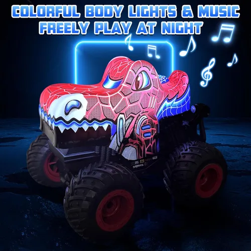 Miniatura 2 de Camión Monstruo a Control Remoto, 2.4Ghz Spider Rc Juguetes de Camión Monstruo Autos Recargables para Niños con Música, Efecto de Iluminación