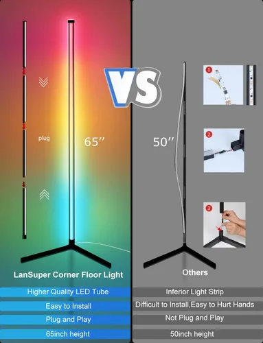 Miniatura 6 de Lámpara de pie de esquina, lámpara de pie LED que cambia de color de 165 cm con sincronización de música, lámpara de esquina de iluminación