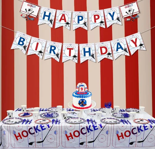 Miniatura 4 de Suministros para fiestas de hockey – Paquete de fiesta temática de hockey sobre hielo para fanáticos del hockey sobre hielo para el día de partido