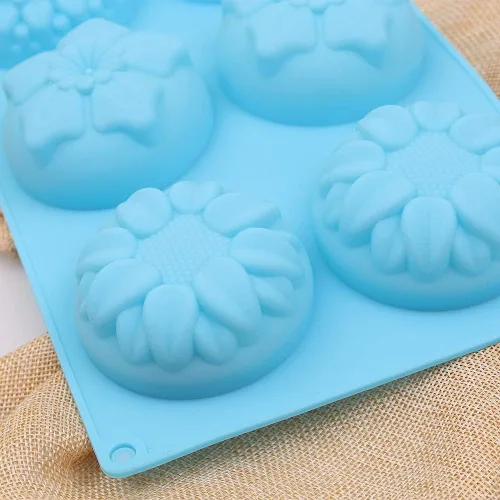Miniatura 2 de homEdge Molde de silicona con forma de flores de 6 cavidades, juego de 3 girasoles mixtos de silicona antiadherente, molde de margaritas
