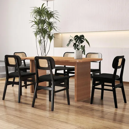 Miniatura 11 de ROCITY Juego de 4 sillas de comedor de ratán, sillas de comedor de lana de cordero blanca, sillas de cocina de madera natural, sillas de granja