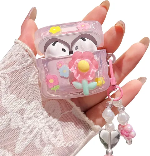 Miniatura 9 de Funda para Airpod Pro 2/1, linda flor 3D con llavero funda protectora de TPU transparente compatible con AirPods Pro de 2ª y 1ª generación, funda