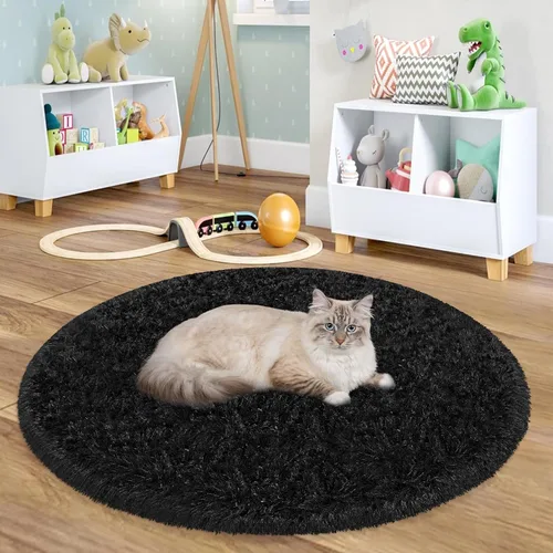 Miniatura 20 de Alfombra circular pequeña para dormitorio, 2 x 2 pies, color azul, para decoración de habitación de niños, redonda esponjosa para guardería