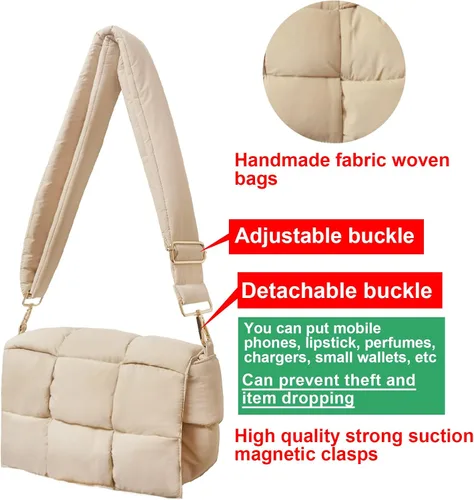 Miniatura 5 de NAARIIAN Bolso de hombro acolchado de nailon tejido bolso cruzado de diseñador engaña a las mujeres bolso de plumón