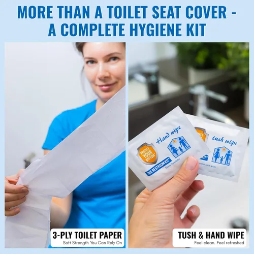 Miniatura 4 de The Restroom Kit Ideal para viajes (paquete de 60) Funda de asiento de inodoro desechable portátil de gran tamaño, papel higiénico de 3 pies de 3