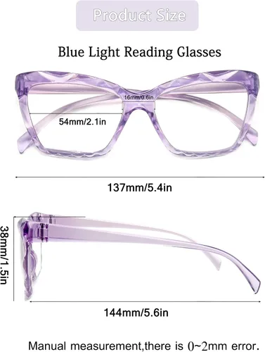 Miniatura 3 de Gafas de lectura con bloqueo de luz azul para mujer, de gran tamaño, para lectores de rayos azules + 1.50, gafas de tramposos ligeros de mariposa