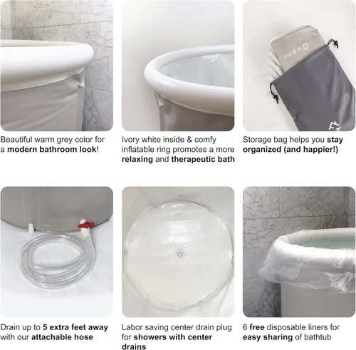 Miniatura 4 de Bañera portátil (grande) de Homefilos, baño de hielo y sumersión fría para atletas, bañera japonesa inflable de tamaño adulto para regadera