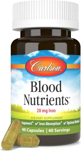 Miniatura 5 de Carlson - Nutrientes en la sangre, 28 mg de hierro, desarrollo sanguíneo, absorción de hierro y bienestar óptimo, 40 cápsulas