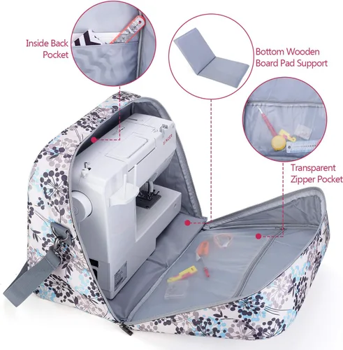 Miniatura 2 de Teamoy Estuche de transporte para máquina de coser, bolsa para máquina de coser con almohadilla inferior de madera para la mayoría de máquinas