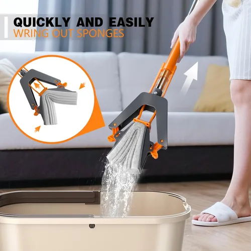 Miniatura 4 de Trapeador de Esponja, Trapeador de Compresión PVA Masthome con 3 Repuestos de Trapeador Absorbente, Trapeadores de Esponja para Limpieza de Pisos