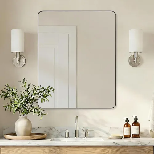 Miniatura 56 de ANDY STAR Espejo cromado para baño, espejo de pared con marco de metal de 22 x 30 pulgadas, espejo rectangular de acero inoxidable con esquina