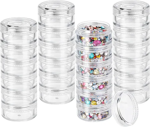 Miniatura 9 de 3 juegos de recipientes de plástico apilables de 6 capas, caja de almacenamiento transparente de cosméticos de 0.35 oz/0.3 fl oz, tarros