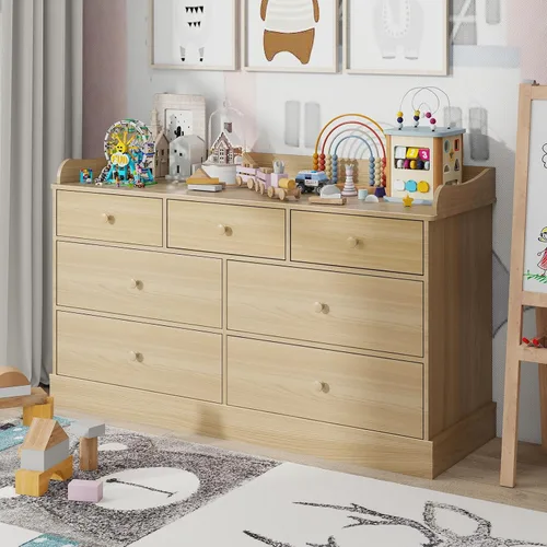 Miniatura 9 de Vabches Armario para niños con 7 cajones, cambiador para guardería, cómoda blanca, cómoda para bebé, muebles de dormitorio para niños, mesita
