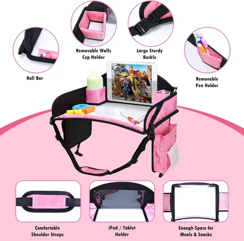 Miniatura 7 de 2 piezas Bandeja de viaje para niños, bandeja para asiento de coche para niños Viaje, Esenciales de viaje en carretera para niños con kit de dibujo