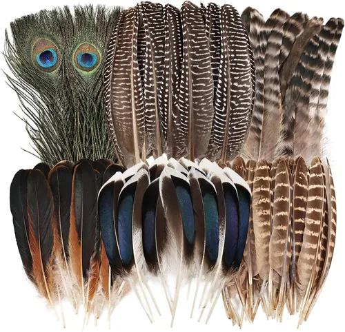 Miniatura 13 de THARAHT 24 plumas naturales manchadas de 4 estilos de plumas de ave de Guinea de 6 a 8 pulgadas a granel para manualidades, ropa, joyería