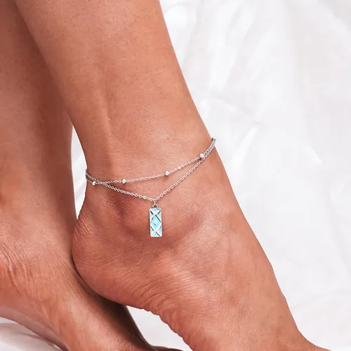 Miniatura 84 de CHIC & ARTSY Tobilleras de plata de ley S925 para mujer, pulsera de tobillo ajustable multicapa para playa, joyería de verano para mujer, de 10 a 11