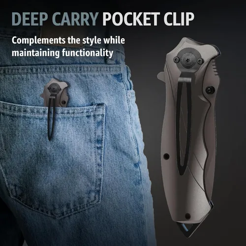 Miniatura 8 de Navaja de bolsillo Grand Way para hombres - Los mejores cuchillos plegables con rompevidrios y clip de bolsillo - Navaja táctica para camping, caza